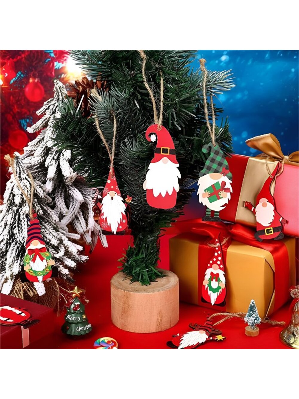 Christmas Santa Gnome Wooden Decorations Santa Claus Wooden Ornaments